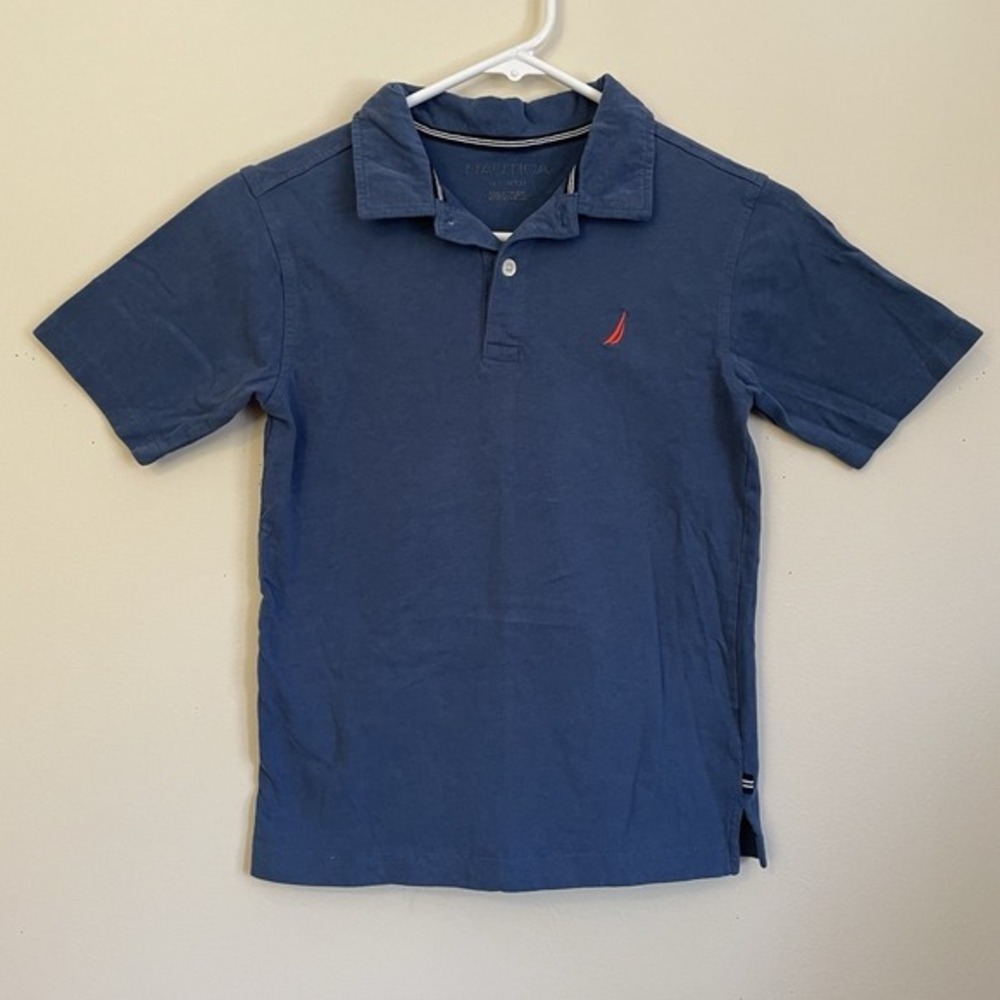 Nautica Collared Blue Polo Logo Short Sleeve Shirt Youth Boys Size Medium‎ 10/12